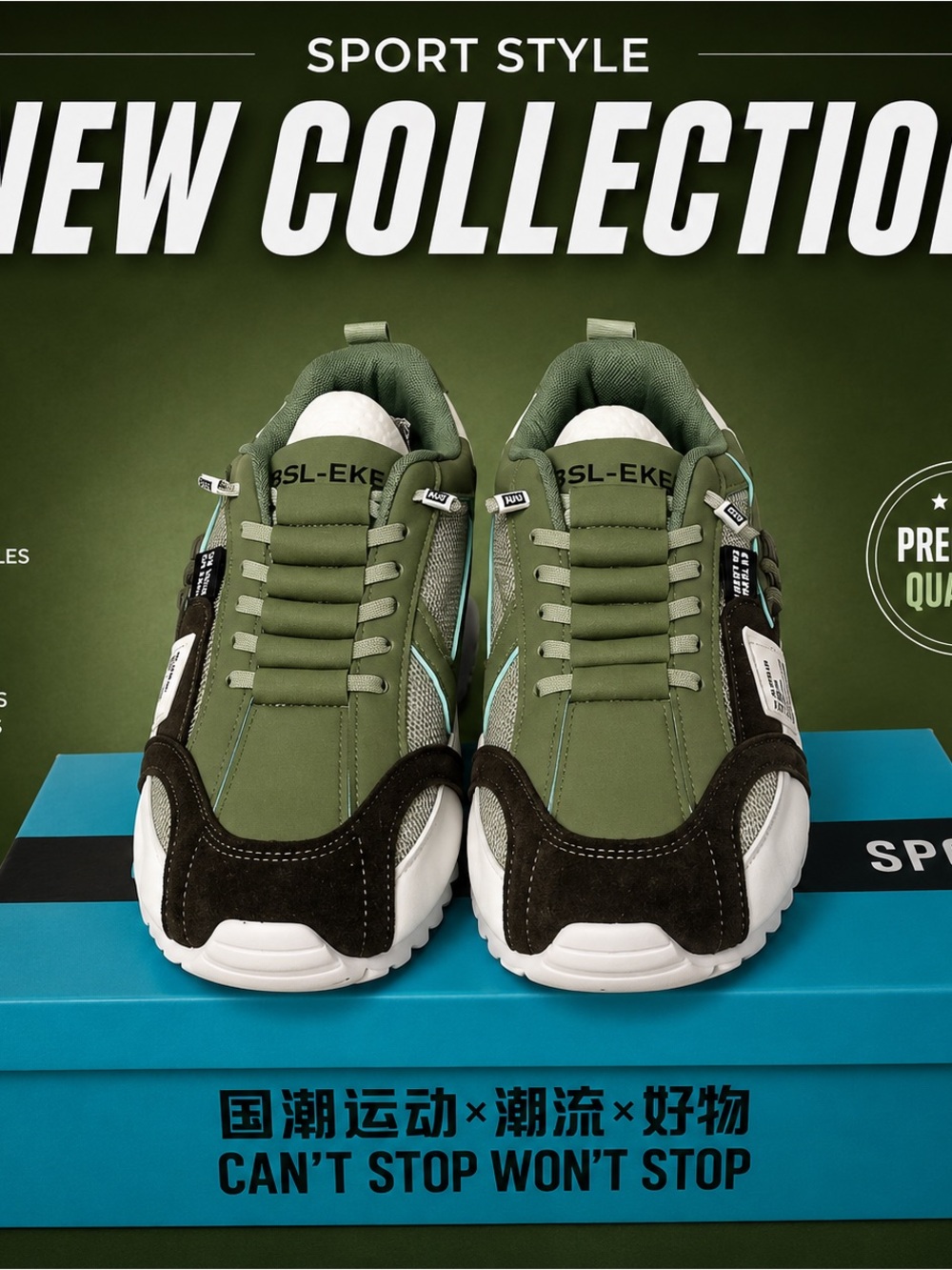 Men's Olive Green Athletic Sneakers with Black Suede Accent
